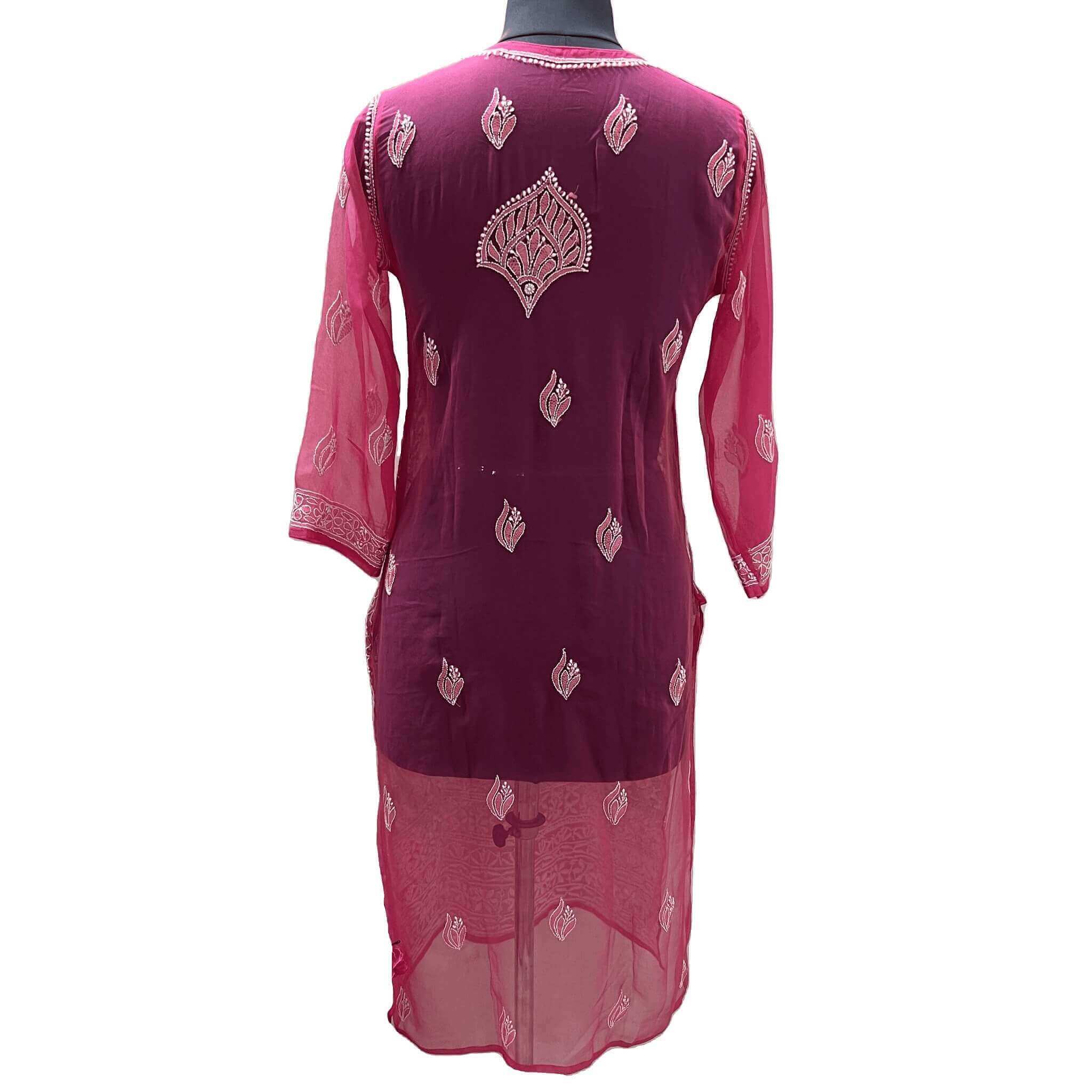 Tvis and Bliss. Hand Embroidered Pink Cotton Aari Lucknow Chikankari kurti