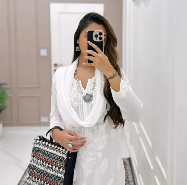 White modal embroidery full set ethenic wear