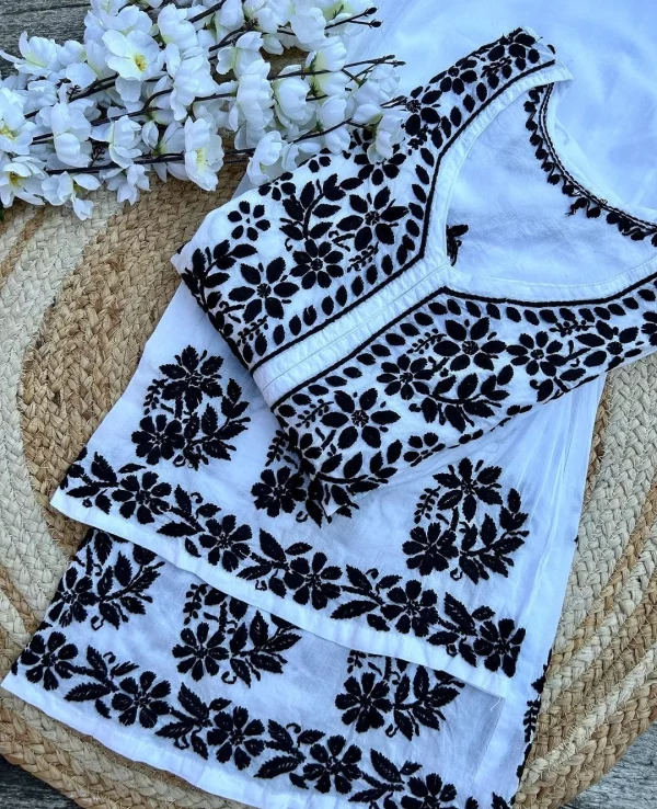 White Modal Set with Black Embroidery