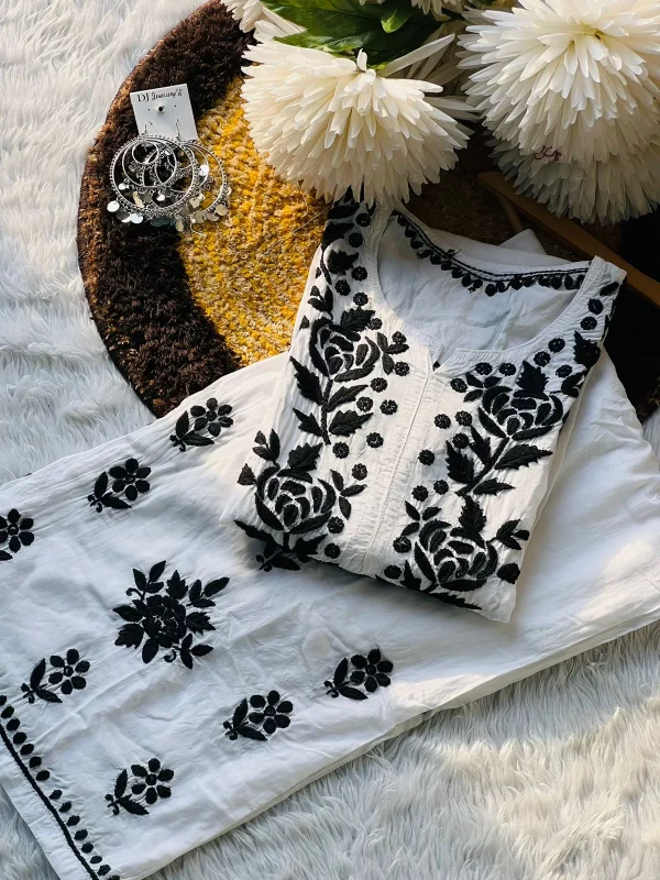 WHITE MODAL SET WITH BLACK AFGANI EMBROIDERY