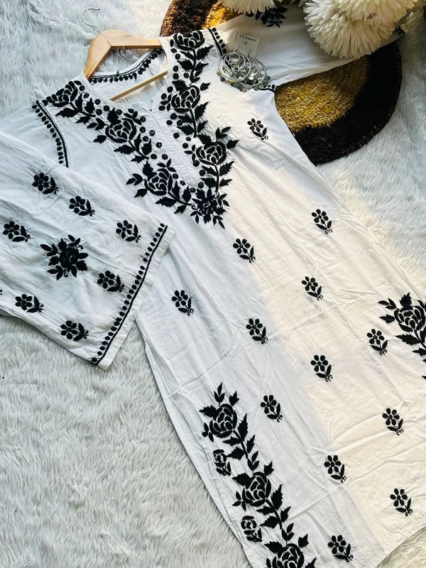 WHITE MODAL SET WITH BLACK AFGANI EMBROIDERY